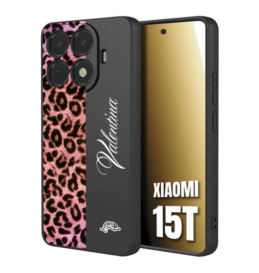 CUSTOMIZZA - Custodia cover nera morbida in tpu compatibile per Xiaomi 15T leopardato rosa fucsia personalizzata nome iniziali
