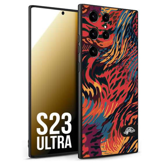 CUSTOMIZZA - Custodia cover nera morbida in tpu compatibile per Samsung S23 ULTRA leopardato maculato tigrato colorata fiamme rossa blu arancione