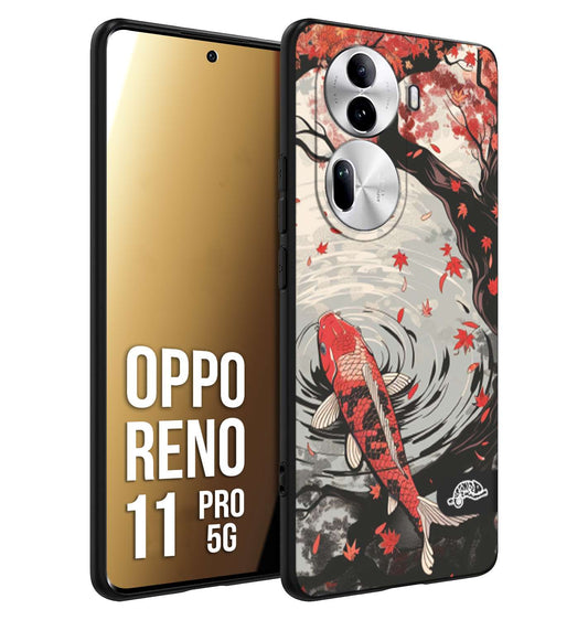 CUSTOMIZZA - Custodia cover nera morbida in tpu compatibile per Oppo Reno 11 PRO 5G giapponese lago carpa koi rossa con foglie d'acero rosso disegnata tattoo