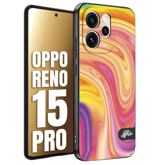 CUSTOMIZZA - Custodia cover nera morbida in tpu compatibile per Oppo Reno 15 PRO colorata fantasia vortice marmo onde rosa fucsia gialla