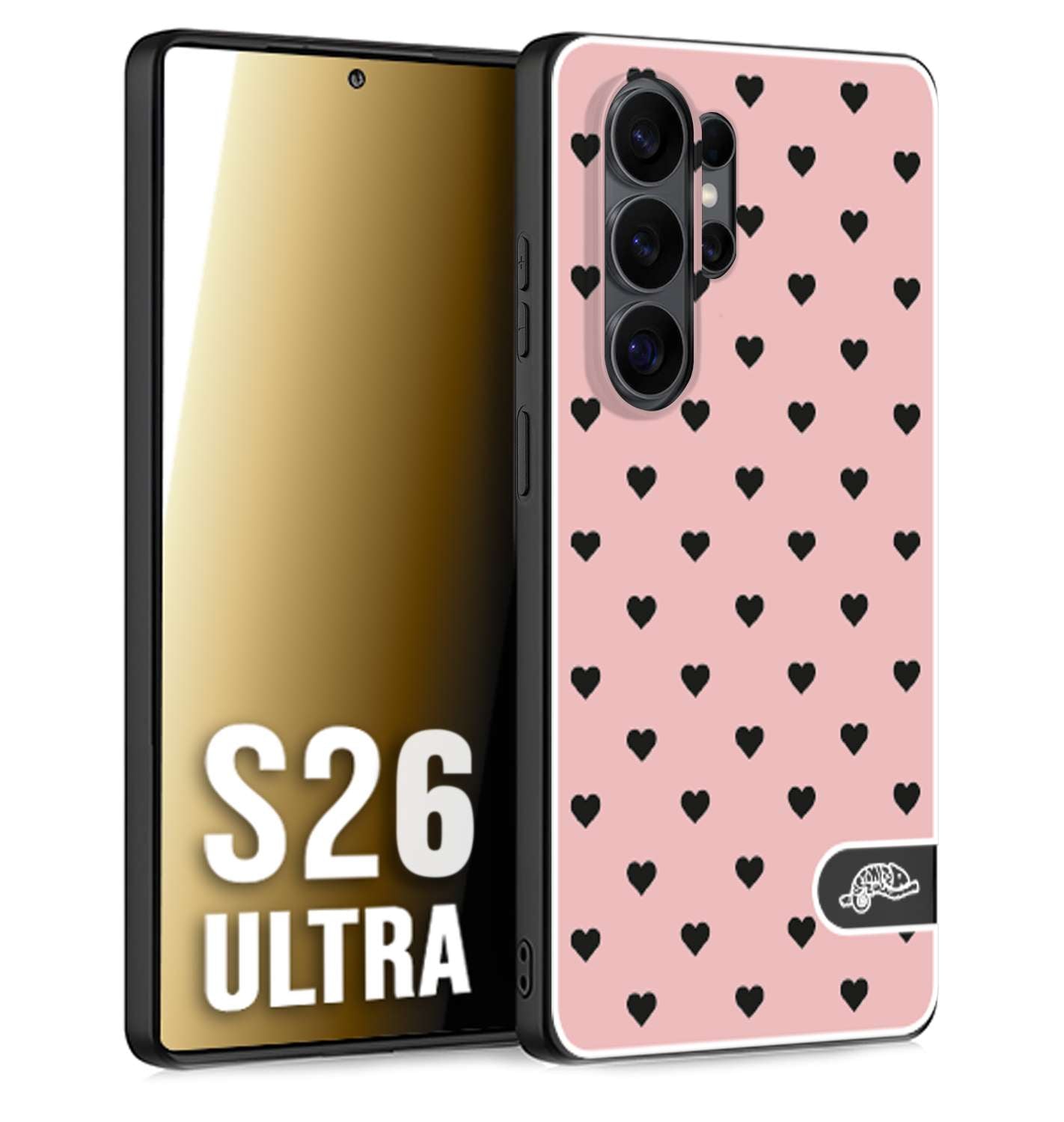CUSTOMIZZA - Custodia cover nera morbida in tpu compatibile per Samsung S26 ULTRA cuori pois rosa donna pin up vintage