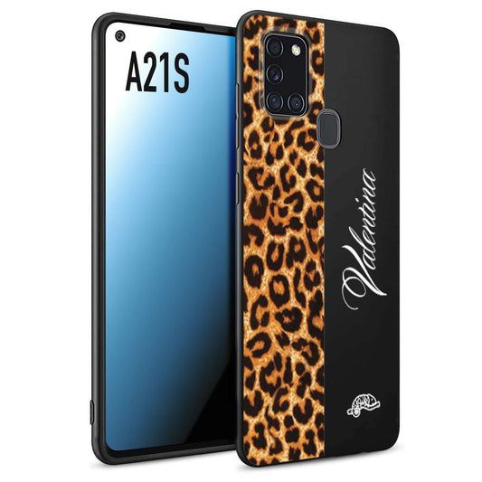 CUSTOMIZZA - Custodia cover nera morbida in tpu compatibile per Samsung A21S custom nome scritta leopardato maculato donna marrone leopard