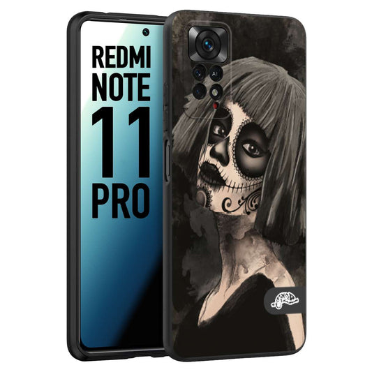 CUSTOMIZZA - Custodia cover nera morbida in tpu compatibile per Xiaomi Redmi Note 11 PRO chicana messicana dea de la muerte donna santa tattoo disegnata