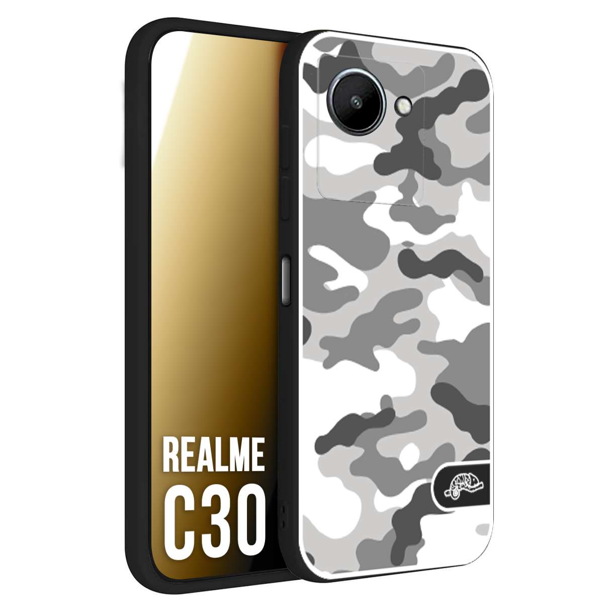 CUSTOMIZZA - Custodia cover nera morbida in tpu compatibile per Oppo Realme C30 camouflage mimetico militare bianco white