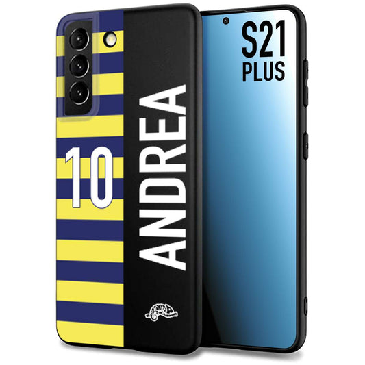 CUSTOMIZZA - Custodia cover nera morbida in tpu compatibile per Samsung S21 PLUS personalizzata calcio football nome e numero calciatori giallo blu