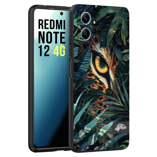 CUSTOMIZZA - Custodia cover nera morbida in tpu compatibile per Xiaomi Redmi Note 12 4G animali color giungla tropicale occhio di giaguaro felino disegnato