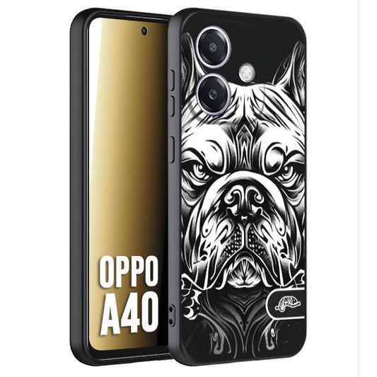 CUSTOMIZZA - Custodia cover nera morbida in tpu compatibile per Oppo A40 bulldog bianco a rilievo disegnato tattoo tatuaggio