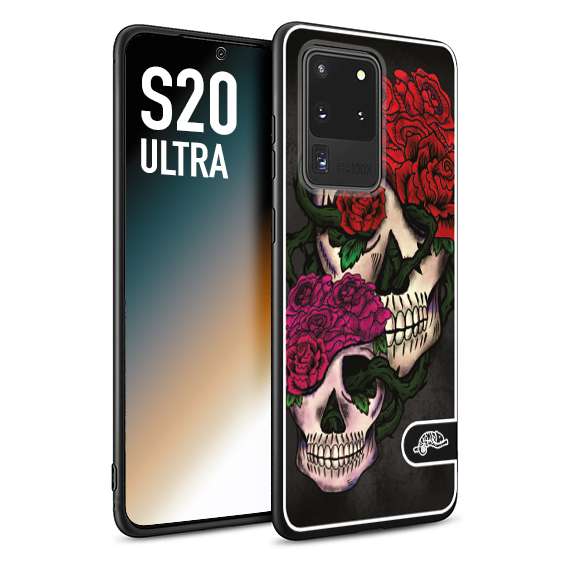 CUSTOMIZZA - Custodia cover nera morbida in tpu compatibile per Samsung S20 ULTRA teschi e rose rosse fucsia skull and roses