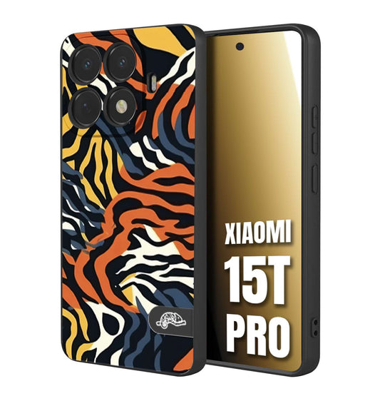 CUSTOMIZZA - Custodia cover nera morbida in tpu compatibile per Xiaomi 15T PRO leopardato maculato tigrato tiger colorata gialla blu arancio