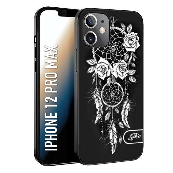 CUSTOMIZZA - Custodia cover nera morbida in tpu compatibile per iPhone 12 PRO MAX acchiappasogni dreamcatcher black and white bianco a rilievo disegnato tattoo tatuaggio