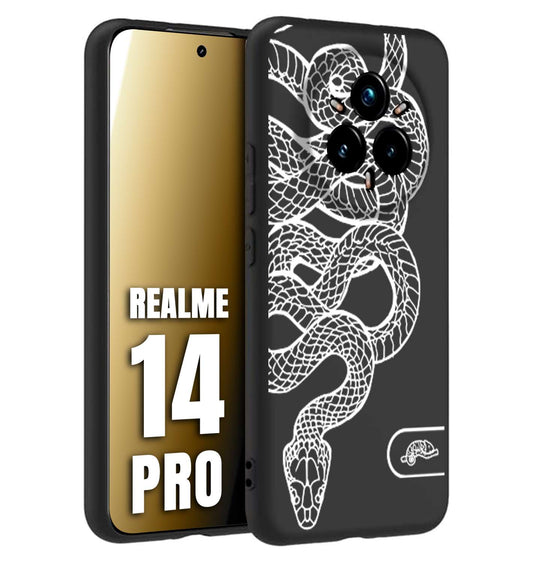 CUSTOMIZZA - Custodia cover nera morbida in tpu compatibile per Realme 14 PRO serpente snake bianco a rilievo disegnato tattoo tatuaggio