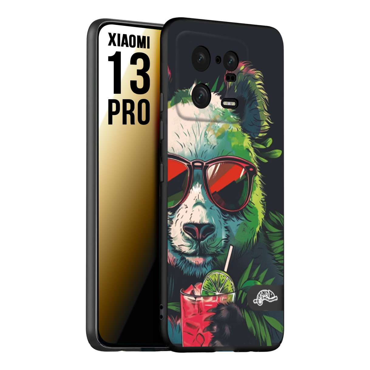 CUSTOMIZZA - Custodia cover nera morbida in tpu compatibile per Xiaomi 13 PRO estate disegnata cocktails animali simpatici panda mojito