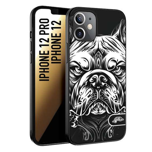 CUSTOMIZZA - Custodia cover nera morbida in tpu compatibile per iPhone 12 - 12 PRO bulldog bianco a rilievo disegnato tattoo tatuaggio