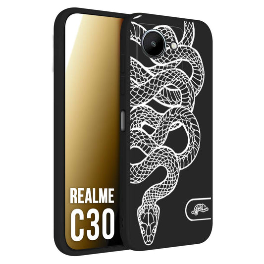 CUSTOMIZZA - Custodia cover nera morbida in tpu compatibile per Oppo Realme C30 serpente snake bianco a rilievo disegnato tattoo tatuaggio