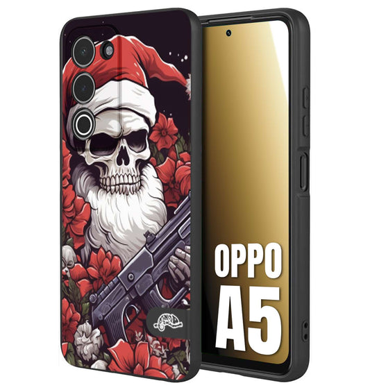 CUSTOMIZZA - Custodia cover nera morbida in tpu compatibile per Oppo A5 teschio natale santa claus fiori tattoo disegnato