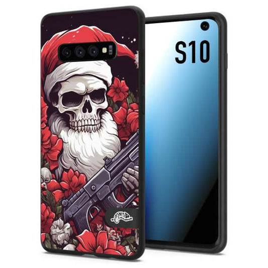 CUSTOMIZZA - Custodia cover nera morbida in tpu compatibile per Samsung S10 teschio natale santa claus fiori tattoo disegnato