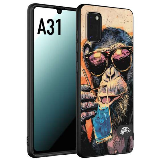 CUSTOMIZZA - Custodia cover nera morbida in tpu compatibile per Samsung A31 estate disegnata cocktails animali simpatici scimmia monkey negroni