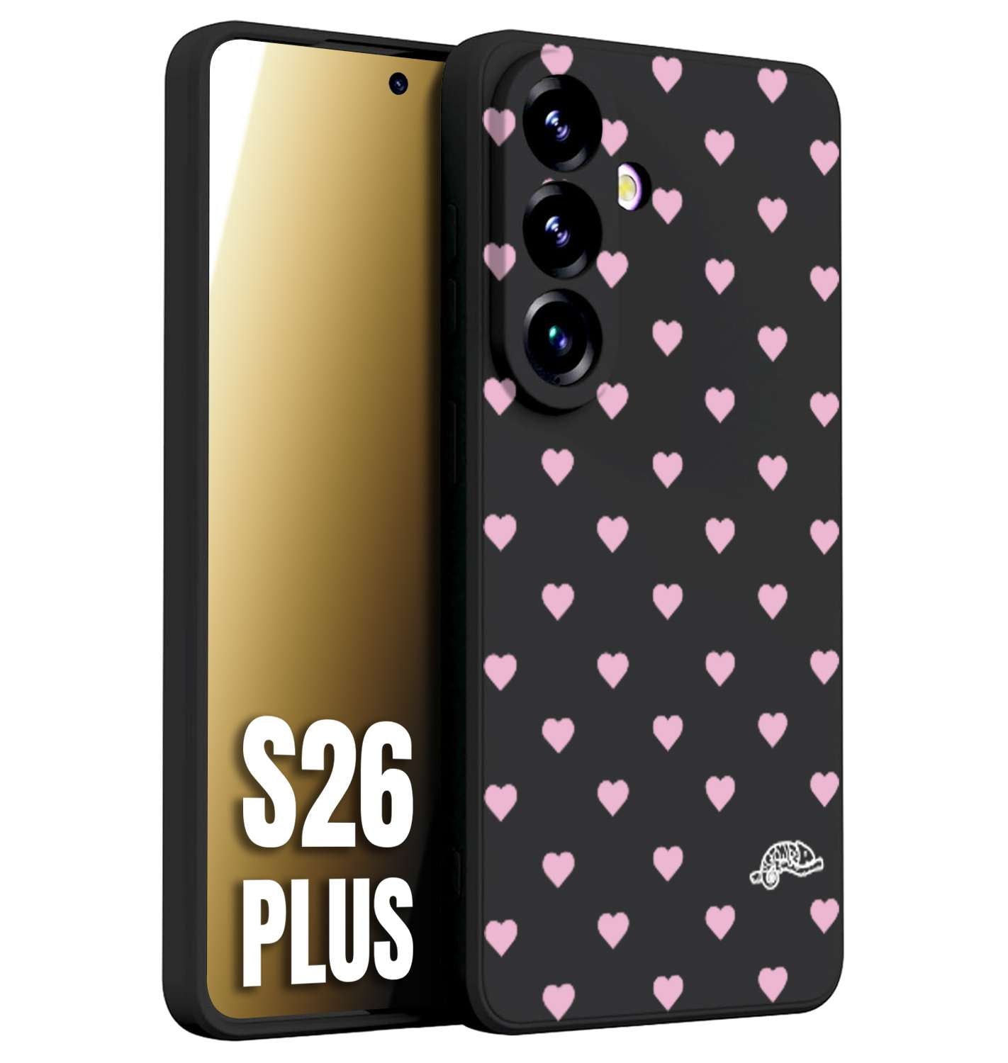 CUSTOMIZZA - Custodia cover nera morbida in tpu compatibile per Samsung S26 PLUS cuori pois rosa su nero donna pin up vintage
