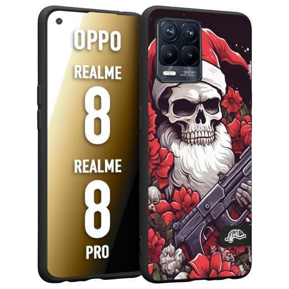 CUSTOMIZZA - Custodia cover nera morbida in tpu compatibile per Oppo Realme 8 - 8 PRO teschio natale santa claus fiori tattoo disegnato