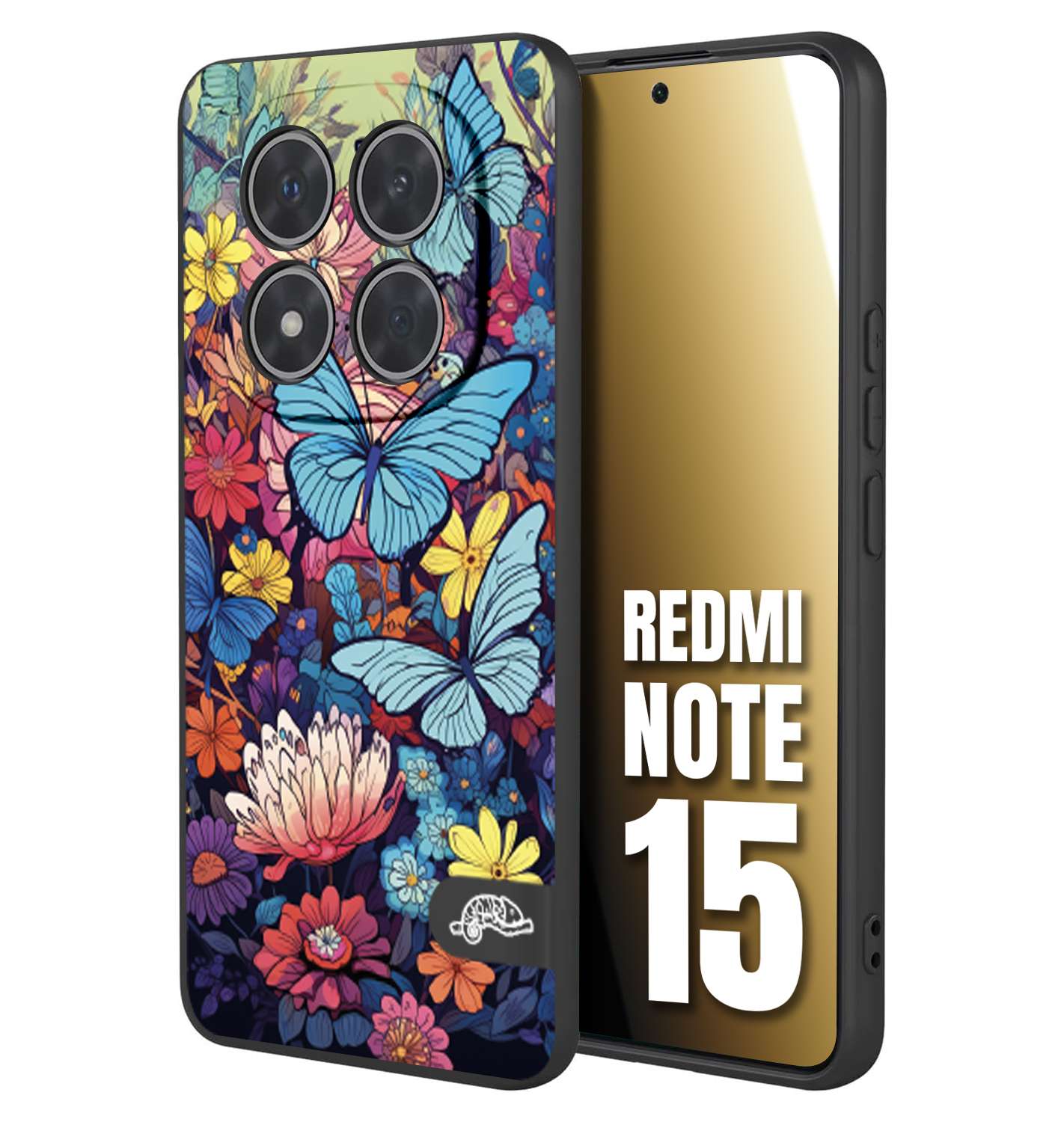 CUSTOMIZZA - Custodia cover nera morbida in tpu compatibile per Xiaomi Redmi Note 15 farfalle butterfly moderno donna disegnate gialla blu rosa