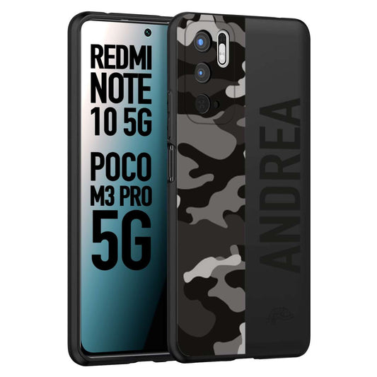 CUSTOMIZZA - Custodia cover nera morbida in tpu compatibile per Xiaomi Redmi Note 10 5G - Poco M3 Pro 5G camouflage mimetico militare personalizzata nome