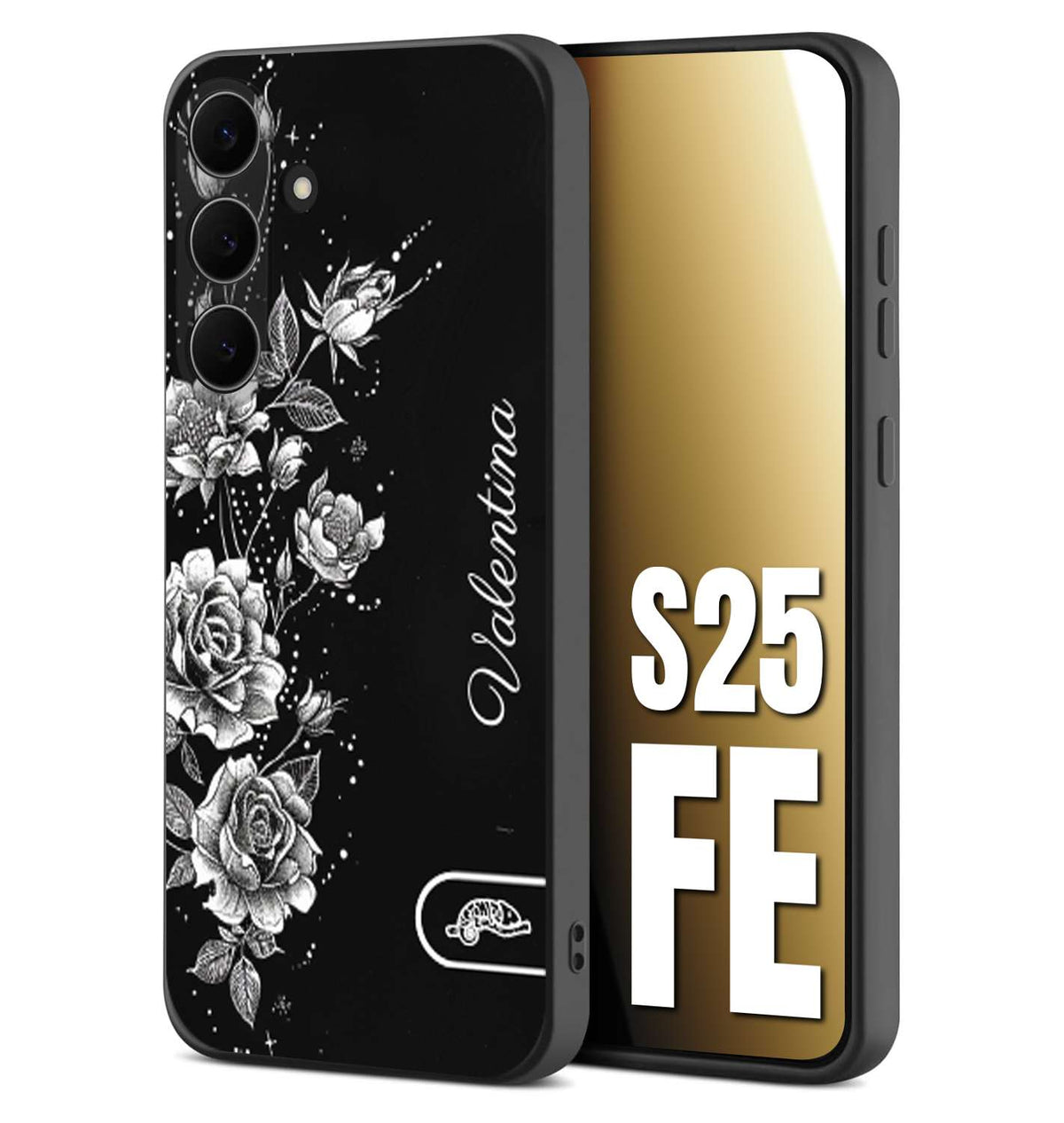 CUSTOMIZZA - Custodia cover nera morbida in tpu compatibile per Samsung S25 FE personalizzata rilievo soft touch nome rose fiori donna