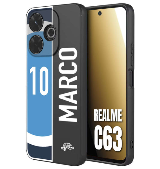 CUSTOMIZZA - Custodia cover nera morbida in tpu compatibile per Realme C63 personalizzata calcio football nome e numero calciatori biancoazzurri bianco celesti