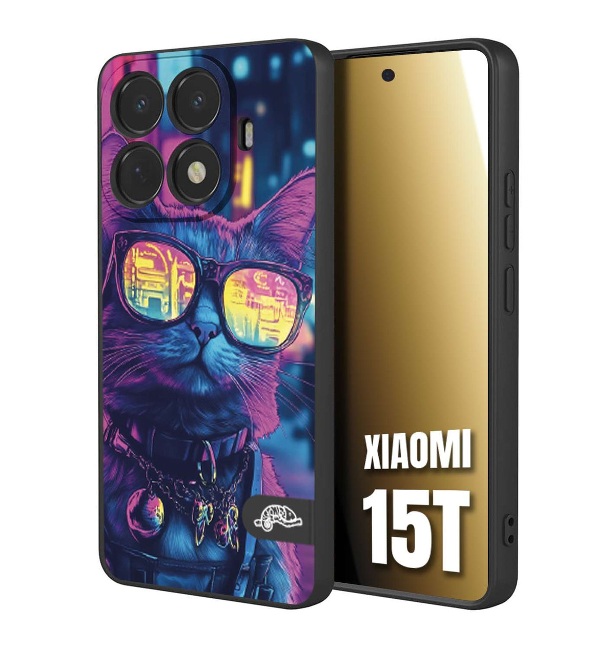 CUSTOMIZZA - Custodia cover nera morbida in tpu compatibile per Xiaomi 15T animali cyberpunk gatto street cat fucsia blu giallo
