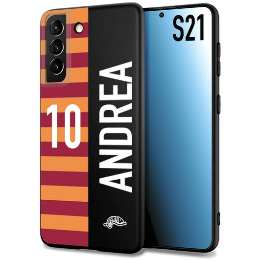 CUSTOMIZZA - Custodia cover nera morbida in tpu compatibile per Samsung S21 personalizzata calcio football nome e numero calciatori giallo rossi