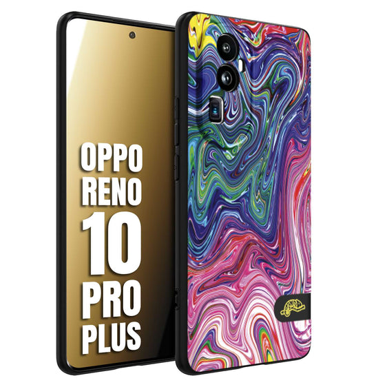 CUSTOMIZZA - Custodia cover nera morbida in tpu compatibile per Oppo Reno 10 PRO PLUS colorata fantasia vortice marmo arcobaleno rosa blu fucsia