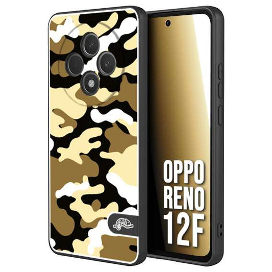 CUSTOMIZZA - Custodia cover nera morbida in tpu compatibile per Oppo Reno 12F camouflage mimetico militare giallo desert brown