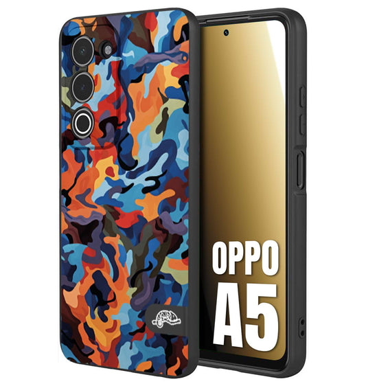 CUSTOMIZZA - Custodia cover nera morbida in tpu compatibile per Oppo A5 camouflage mimetico militare moderno blu arancio rosso