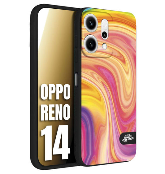 CUSTOMIZZA - Custodia cover nera morbida in tpu compatibile per Oppo Reno 14 colorata fantasia vortice marmo onde rosa fucsia gialla