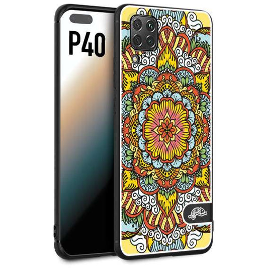 CUSTOMIZZA - Custodia cover nera morbida in tpu compatibile per Huawei P40 mandala colorato fiore nuvole arancione