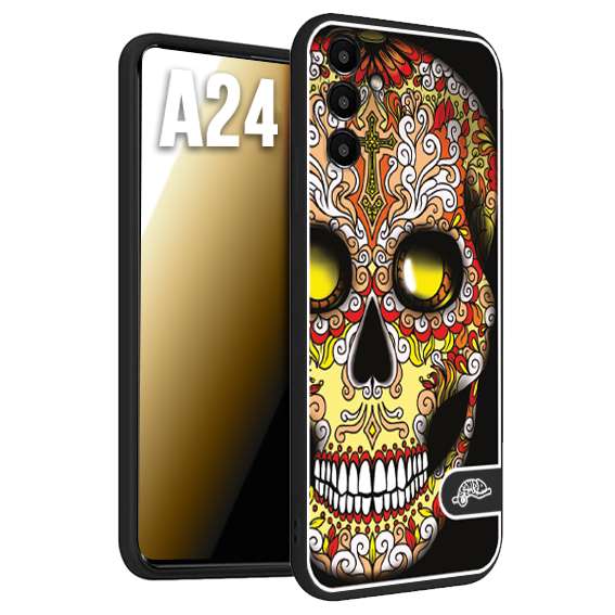 CUSTOMIZZA - Custodia cover nera morbida in tpu compatibile per Samsung A24 teschio messicano Mexican skull giallo rosso arancio