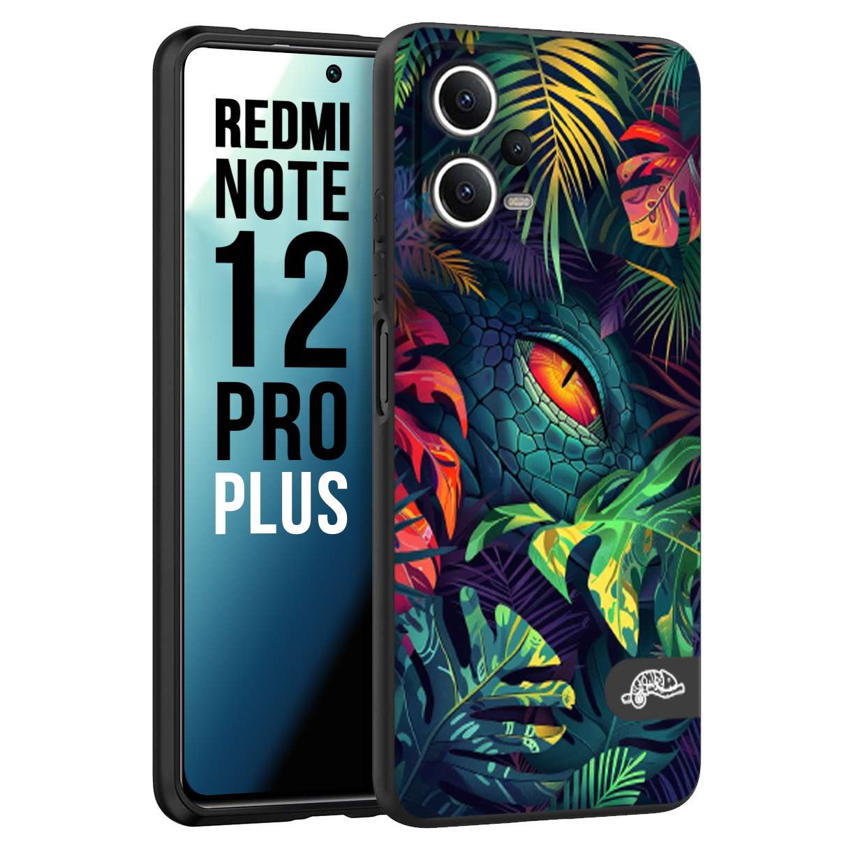 CUSTOMIZZA - Custodia cover nera morbida in tpu compatibile per Xiaomi Redmi Note 12 PRO PLUS animali color giungla tropicale occhio di coccodrillo alligatore disegnato