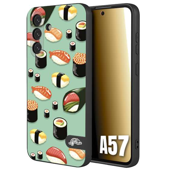 CUSTOMIZZA - Custodia cover nera morbida in tpu compatibile per Samsung A57 sushi disegni giapponese nighiri acquamarina verde