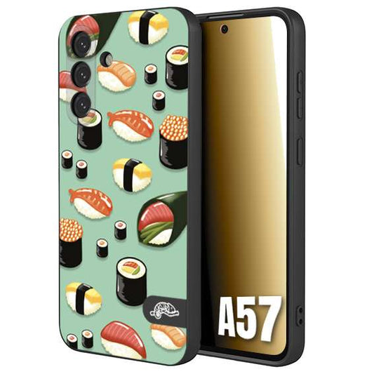 CUSTOMIZZA - Custodia cover nera morbida in tpu compatibile per Samsung A57 sushi disegni giapponese nighiri acquamarina verde