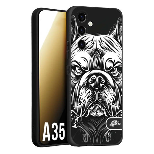 CUSTOMIZZA - Custodia cover nera morbida in tpu compatibile per Samsung A35 5G bulldog bianco a rilievo disegnato tattoo tatuaggio