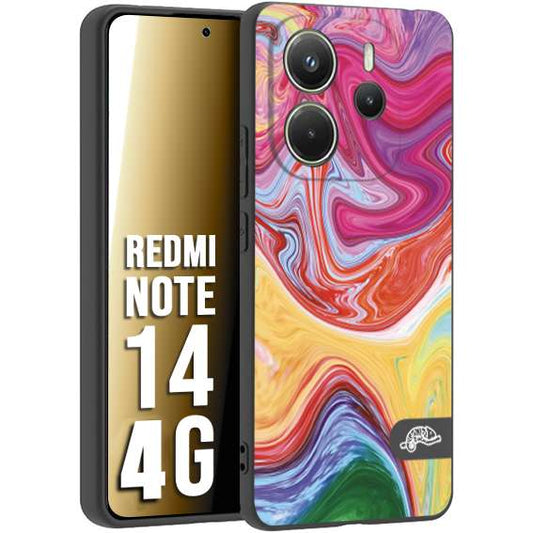 CUSTOMIZZA - Custodia cover nera morbida in tpu compatibile per Xiaomi Redmi Note 14 4G colorata fantasia vortice marmo onde verde fucsia gialla