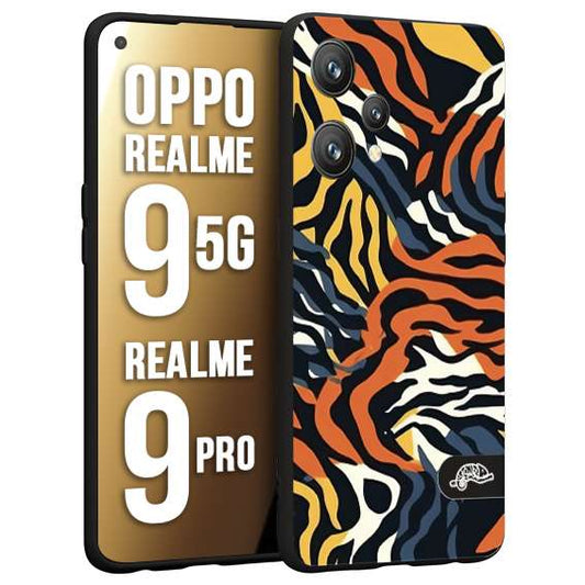 CUSTOMIZZA - Custodia cover nera morbida in tpu compatibile per Realme 9 5G - 9 PRO leopardato maculato tigrato tiger colorata gialla blu arancio