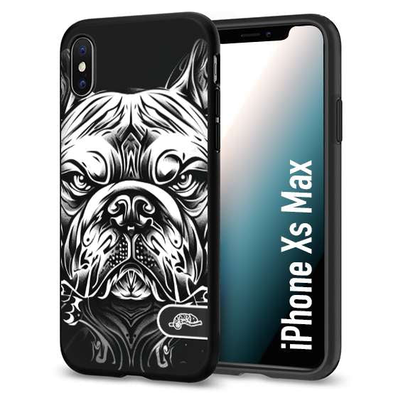 CUSTOMIZZA - Custodia cover nera morbida in tpu compatibile per iPhone Xs Max bulldog bianco a rilievo disegnato tattoo tatuaggio