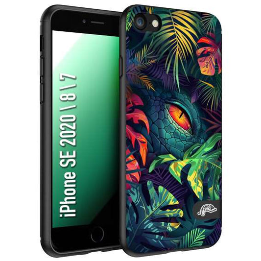CUSTOMIZZA - Custodia cover nera morbida in tpu compatibile per iPhone 7 - 8 - SE 2020 / 2022 animali color giungla tropicale occhio di coccodrillo alligatore disegnato