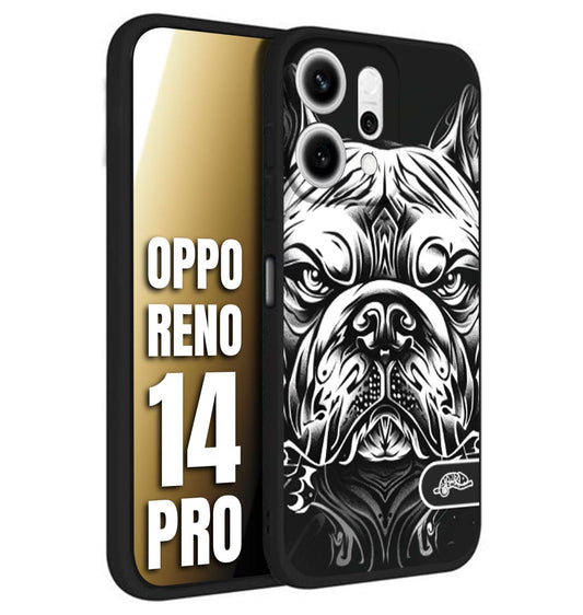 CUSTOMIZZA - Custodia cover nera morbida in tpu compatibile per Oppo Reno 14 PRO bulldog bianco a rilievo disegnato tattoo tatuaggio