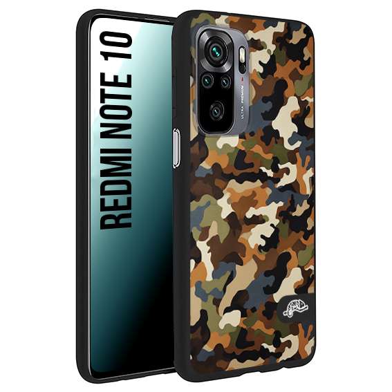CUSTOMIZZA - Custodia cover nera morbida in tpu compatibile per Xiaomi Redmi Note 10 camouflage mimetico militare moderno blu marrone beige