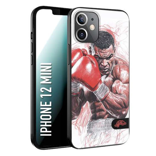 CUSTOMIZZA - Custodia cover nera morbida in tpu compatibile per iPhone 12 MINI pugilato pugili disegno tattoo guantoni boxer pesi massimi iron mike