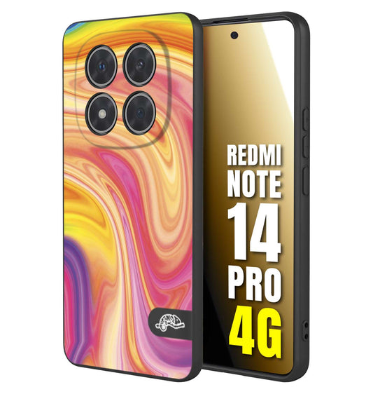 CUSTOMIZZA - Custodia cover nera morbida in tpu compatibile per Xiaomi Redmi Note 14 PRO 4G colorata fantasia vortice marmo onde rosa fucsia gialla