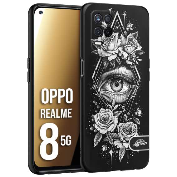 CUSTOMIZZA - Custodia cover nera morbida in tpu compatibile per Oppo Realme 8 5G occhio fiori rombo geometrico black and white bianco a rilievo disegnato tattoo tatuaggio