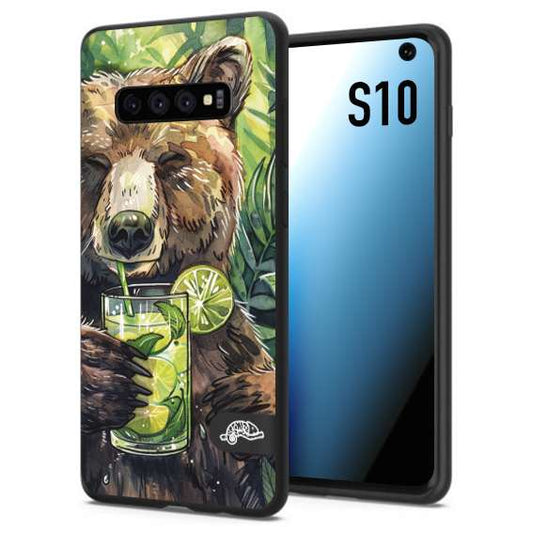 CUSTOMIZZA - Custodia cover nera morbida in tpu compatibile per Samsung S10 fiori estate disegnata cocktails animali simpatici orso bear negroni