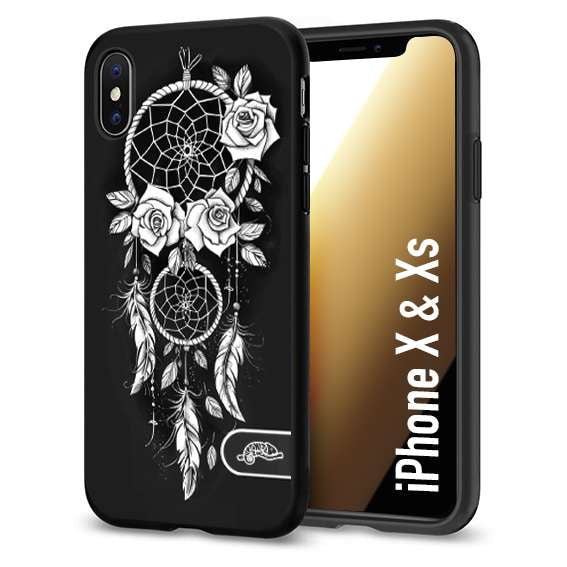 CUSTOMIZZA - Custodia cover nera morbida in tpu compatibile per iPhone X - Xs acchiappasogni dreamcatcher black and white bianco a rilievo disegnato tattoo tatuaggio